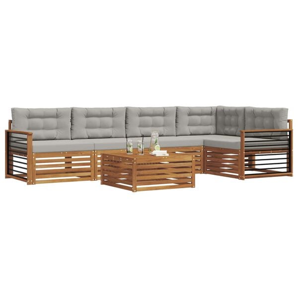 vidaXL Zestaw sof na zewnątrz z poduszką 6 pcs Naturalny i Jasny Szary