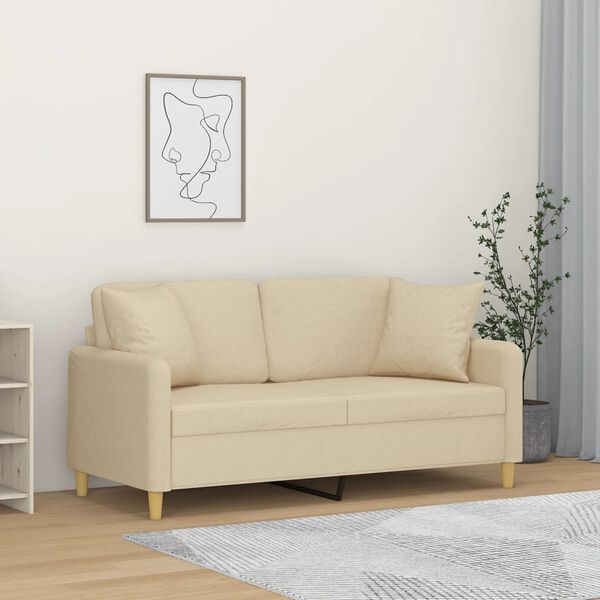 vidaXL 2-osobowa sofa z poduszkami, kremowa, 140 cm, tkanina