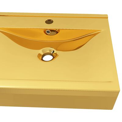 vidaXL Umywalka z przelewem, 60 x 46 x 16 cm, ceramiczna, złota