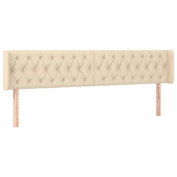 vidaXL Zagł&oacute;wek do ł&oacute;żka z LED, kremowy, 203x16x78/88 cm, tkanina