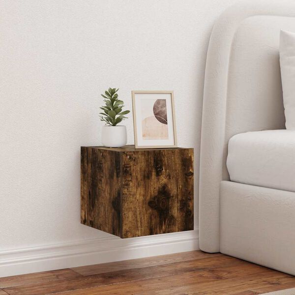 vidaXL Ścienna szafka TV z LED, przydymiony dąb, 30,5x35x30 cm