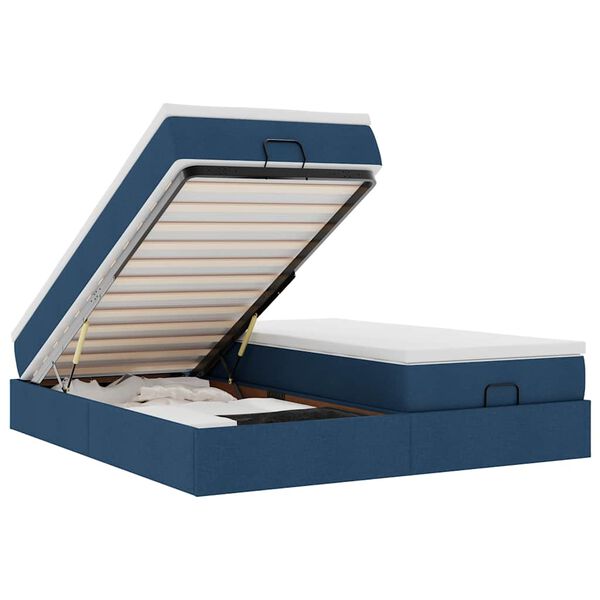 vidaXL Rama ł&oacute;żka otomana z materacami, niebieska, 160x200 cm, tkanina
