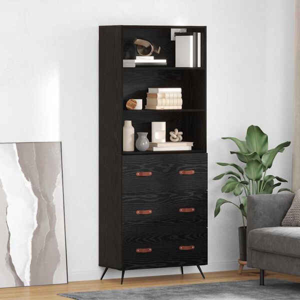 vidaXL Highboard Czarny dąb 69,5 x 34 x 180 cm Materiał drewnopochodny
