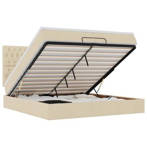 vidaXL Rama ł&oacute;żka otomana z materacami, kremowa, 200x200 cm, tkanina