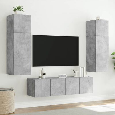 vidaXL Ścienne szafki TV z LED, 2 szt., szarość betonu, 60x35x31 cm