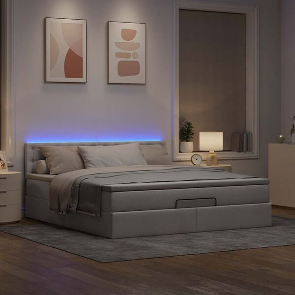 vidaXL Ł&oacute;żko otomana z materacem i LED, taupe, 180x200cm, tkanina