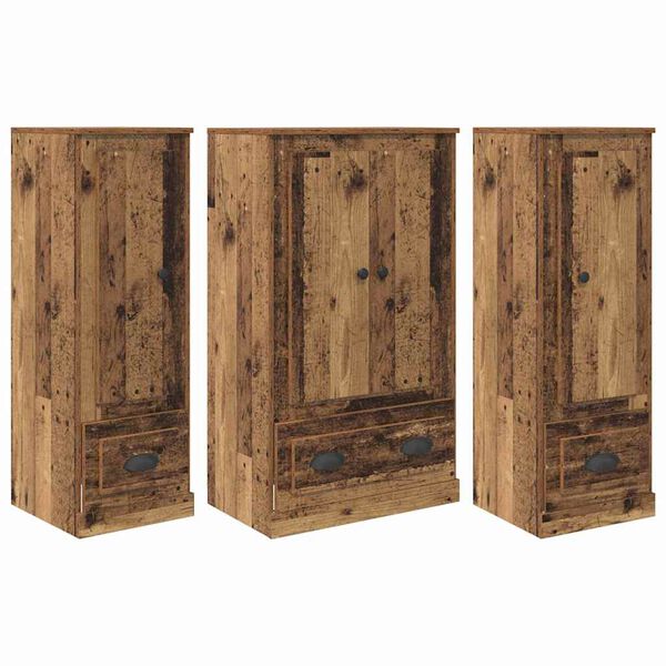 vidaXL Highboard z szufladą 3 pcs Stare drewno Materiał drewnopochodny