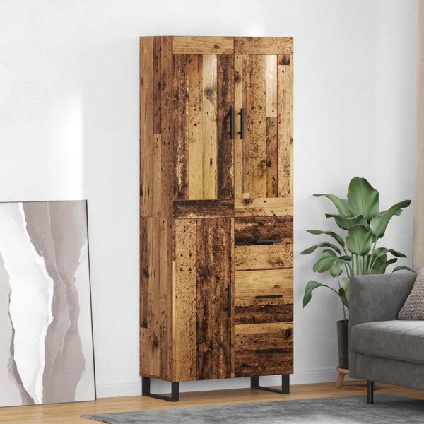 vidaXL Highboard z szufladą Stare drewno 69,5 x 34 x 180 cm