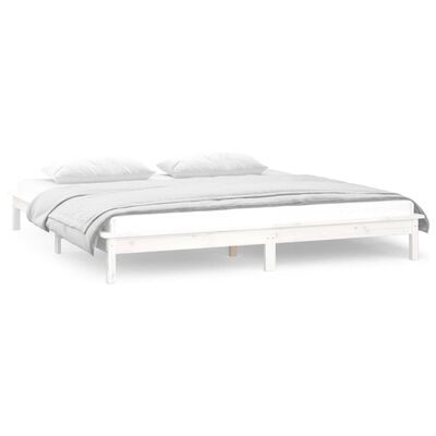 vidaXL Rama łóżka z LED, biała, 120x200 cm, lite drewno