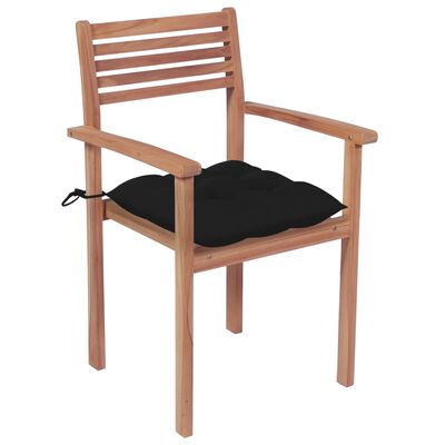 vidaXL Krzesła ogrodowe, 4 szt., czarne poduszki, drewno tekowe