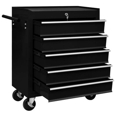 vidaXL Warsztatowy wózek narzędziowy z 5 szufladami, czarny