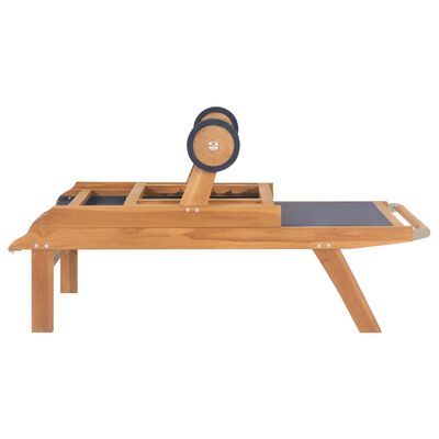 vidaXL Składany leżak z kółkami, lite drewno tekowe i textilene