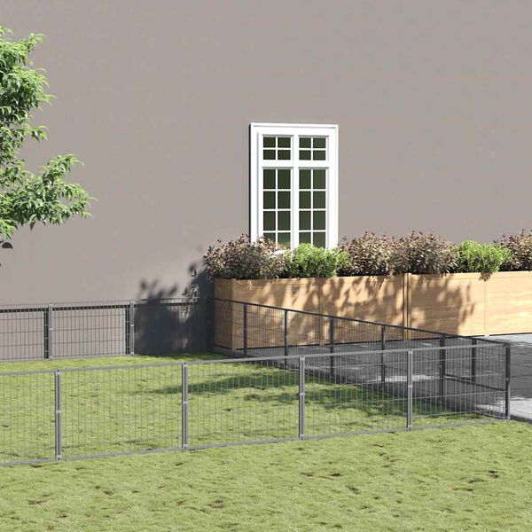 vidaXL Kojec dla psa, srebrny, 48 m&sup2;, stalowy