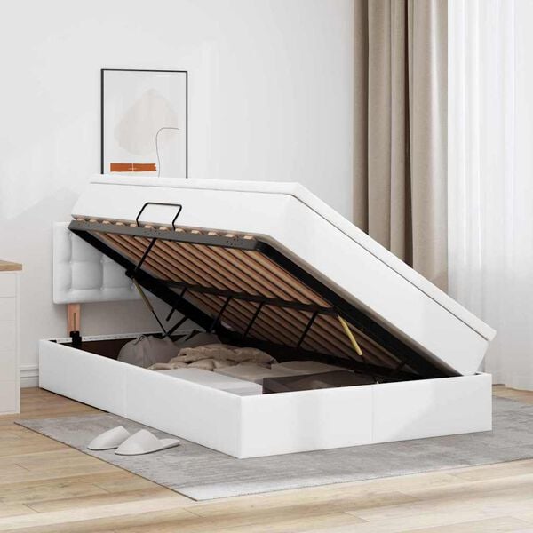 vidaXL Ł&oacute;żko z miejscem na przechowywanie i materacem Biały