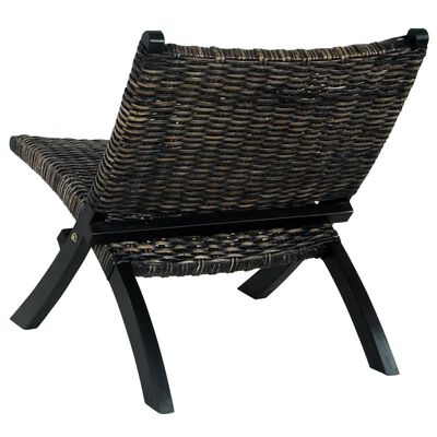 vidaXL Krzesło, czarne, naturalny rattan kubu i lite drewno mahoniowe