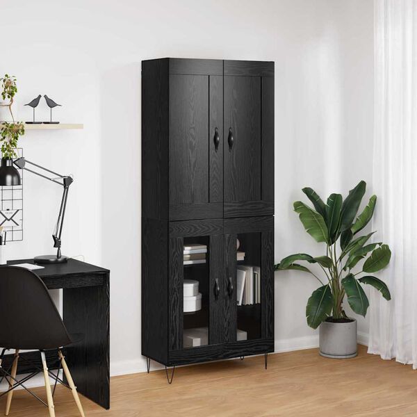 vidaXL Highboard Czarny Dąb 69,5 x 34 x 180 cm Materiał drewnopochodny