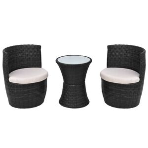 vidaXL 3-cz. zestaw mebli bistro z poduszkami, rattan PE, czarny