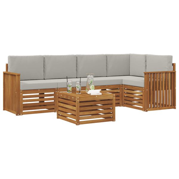 vidaXL Zestawy sof 6 pcs Naturalny i Jasny Szary Lite Drewno Akacji