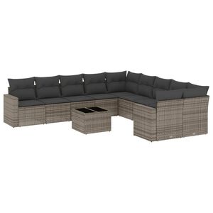 vidaXL 11-cz. zestaw mebli ogrodowych z poduszkami, szary rattan PE