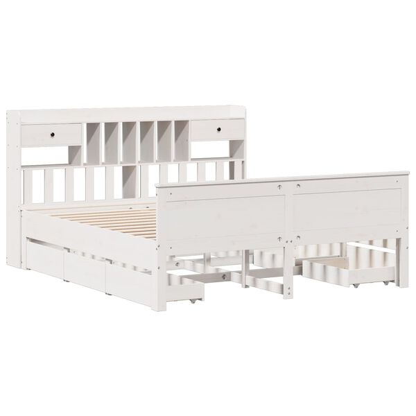 vidaXL Ł&oacute;żko z regałem, bez materaca, białe, 180x200 cm, sosnowe