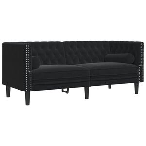 vidaXL Sofa Chesterfield z wałkami, dwuosobowa, czarna, aksamit