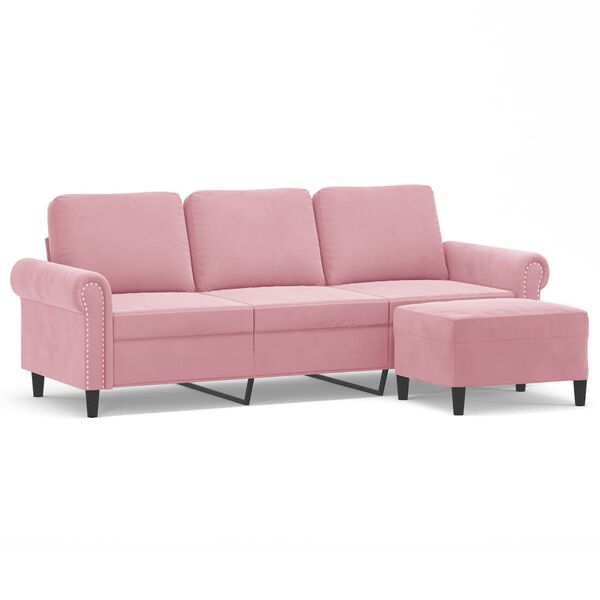 vidaXL 3-osobowa sofa z podn&oacute;żkiem, r&oacute;żowa, 180 cm, aksamitem