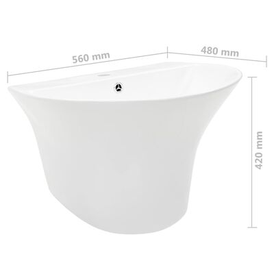 vidaXL Umywalka ścienna, ceramiczna, biała, 560 x 480 x 420 mm