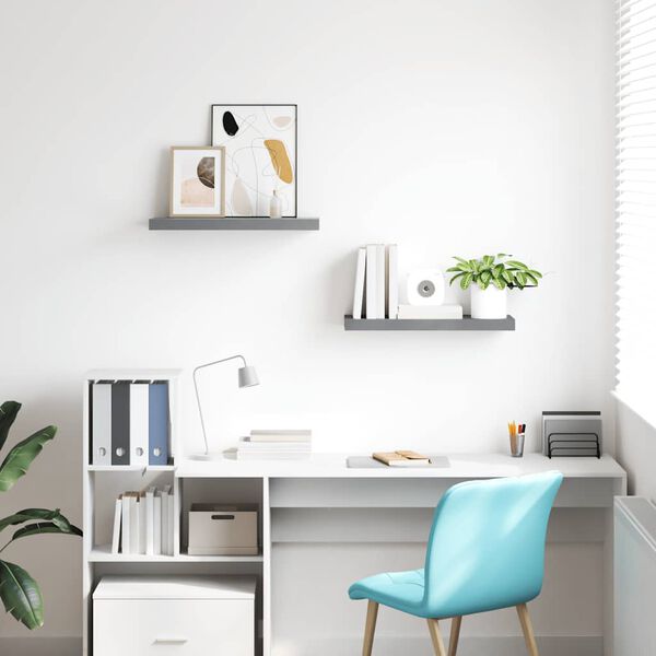 vidaXL P&oacute;łki ścienne, 2 szt., szare, 60x23,5x3,8 cm, MDF