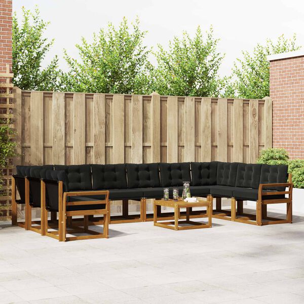 vidaXL Zestaw sof na zewnątrz z poduszką 11 pcs Naturalny i czarny