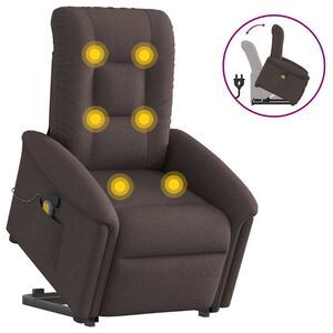 vidaXL Podnoszony fotel masujący, rozkładany, ciemnobrązowy, tkanina