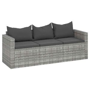 vidaXL 3-osobowa sofa ogrodowa z poduszkami, szara, polirattan