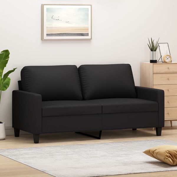 vidaXL 2-osobowa sofa, czarna, 140 cm, sztuczna sk&oacute;ra