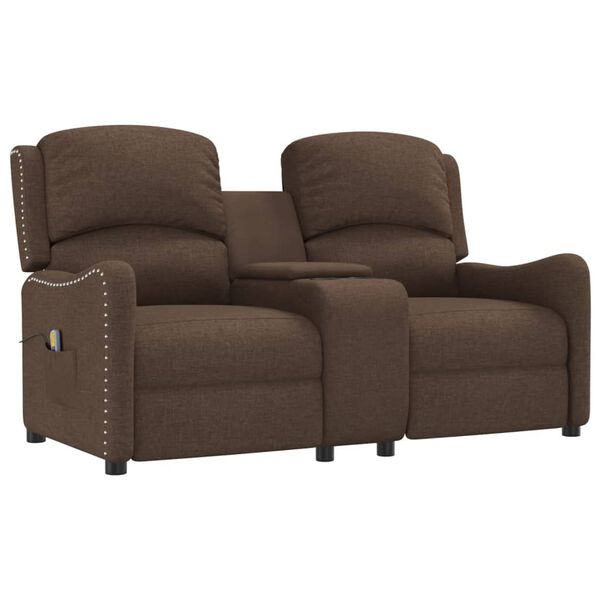 vidaXL Rozkładany fotel masujący z uchwytem, 2-os., brązowy, tkanina