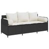 vidaXL Sofa ogrodowa z poduszkami, 3-osobowa, czarna, polirattan