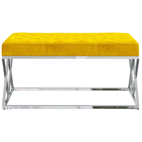 vidaXL Ławka, musztardowa, aksamit i stal nierdzewna