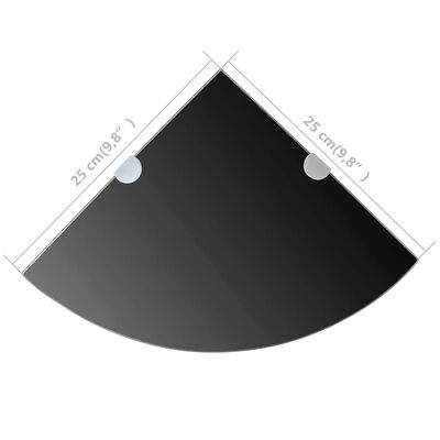 vidaXL Półka narożna z chromowanymi wspornikami, czarne szkło, 25x25 cm
