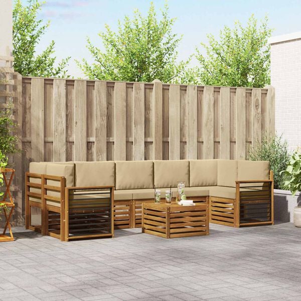 vidaXL Zestaw sof na zewnątrz z poduszką 8 pcs Naturalny i Beżowy