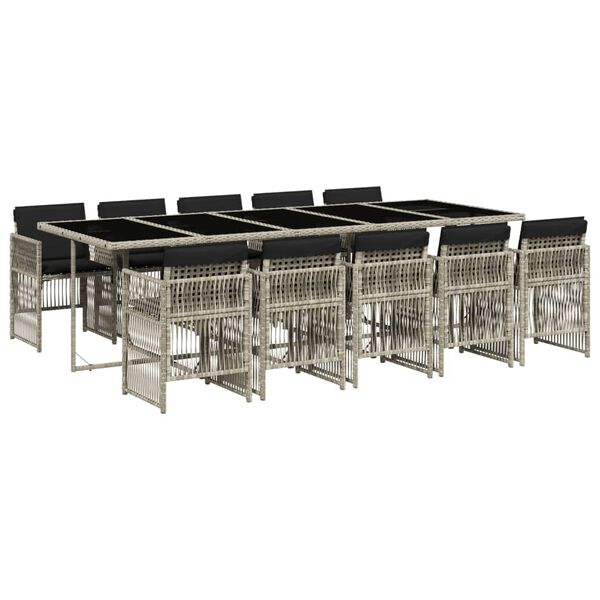 vidaXL 11-cz. zestaw mebli do ogrodu z poduszkami jasnoszary rattan PE