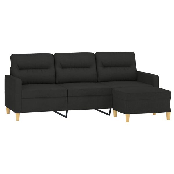 vidaXL 3-osobowa sofa z podn&oacute;żkiem, czarna, 180 cm, tkaniną