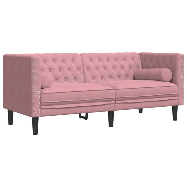 vidaXL Sofa Chesterfield z wałkami, dwuosobowa, r&oacute;żowa, aksamit