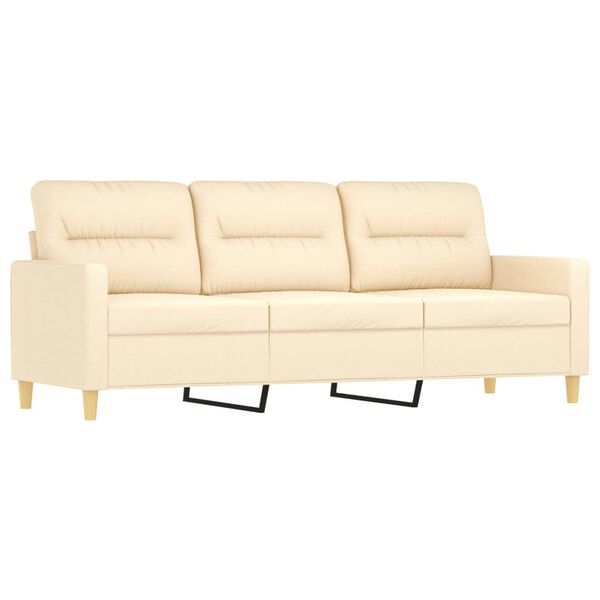 vidaXL Sofa 3-osobowa, kremowa, 180 cm, tapicerowana tkaniną