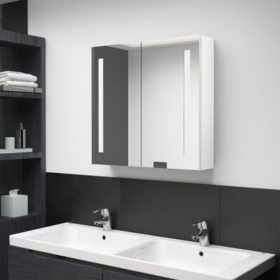 vidaXL Szafka łazienkowa z lustrem i LED, biel z połyskiem 62x14x60 cm