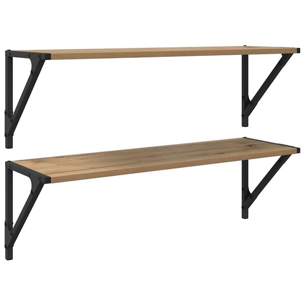 vidaXL P&oacute;łki ścienne z p&oacute;łką 2 pcs Dąb rzemieślniczy 80 x 25 x 25,5 cm