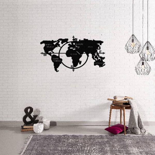 Homemania Dekoracja ścienna World Map, 100x56 cm, metalowa, czarna