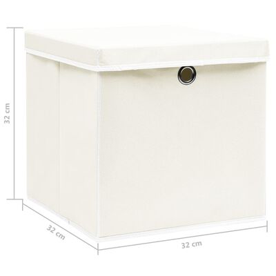 vidaXL Pudełka z pokrywami, 4 szt., białe, 32x32x32 cm, tkanina
