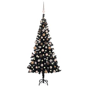 vidaXL Sztuczna choinka z lampkami i bombkami, czarna, 150 cm, PVC