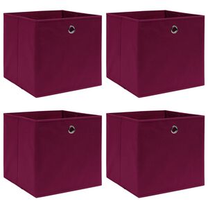 vidaXL Pudełka, 4 szt., ciemnoczerwone, 32x32x32 cm, tkanina