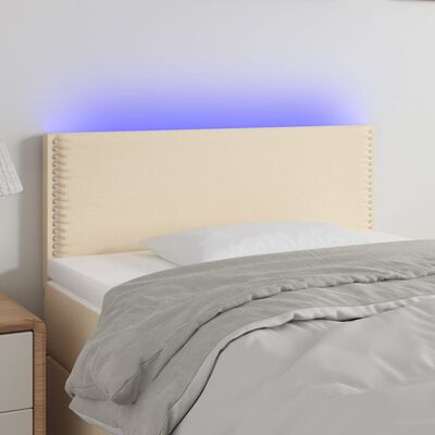 vidaXL Zagłówek do łóżka z LED, kremowy, 90x5x78/88 cm, tkanina