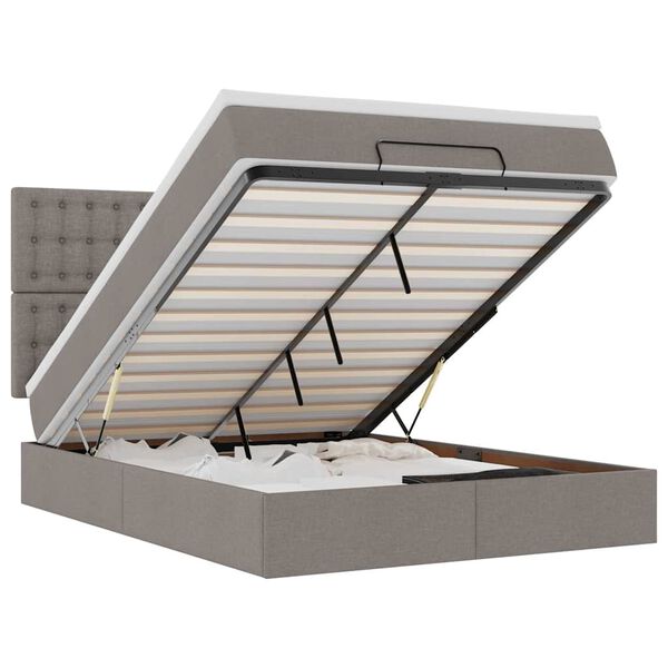 vidaXL Rama ł&oacute;żka otomana z materacem, taupe, 140x190 cm, tkanina