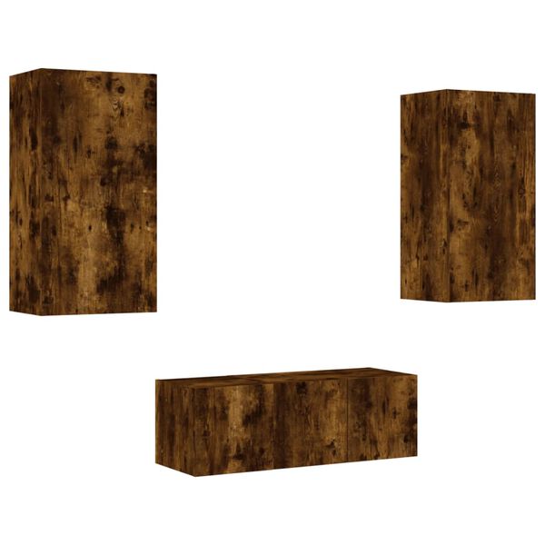 vidaXL 4-częściowy zestaw mebli TV z LED, przydymiony dąb